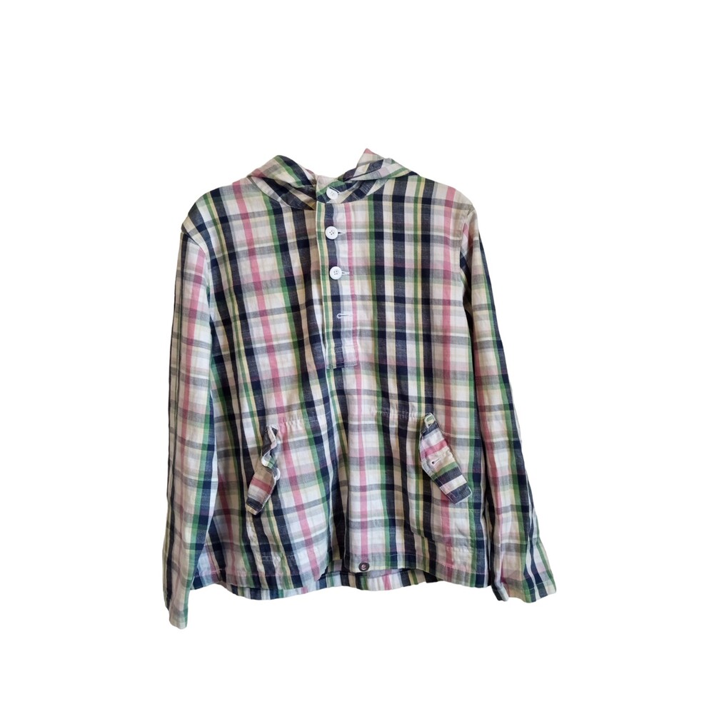 Merona Plaid Button-Up Hooded Anorak Pullover Shirt, Size L